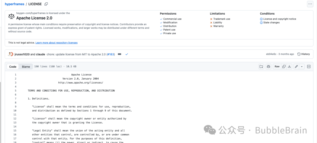 HyperFrames 的 Apache 2.0 许可证